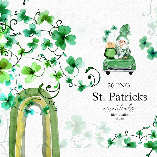 Watercolor St. Patrick's Day Clipart, Shamrock clipart, St Patricks day PNG, Irish holiday, Green frame clipart  117
