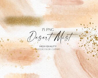 Neutrale Aquarell Pinselstriche png, Gold abstrakte Clipart, Beige Texturen für Hochzeitseinladung, Babyparty, Social Media