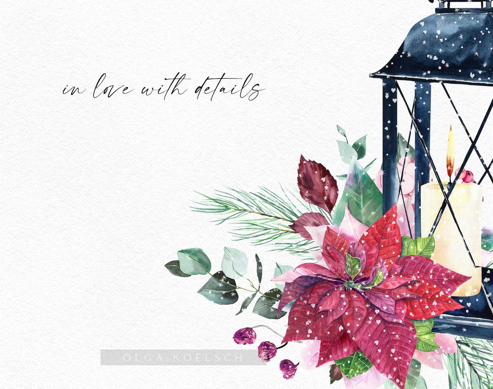 Watercolor Winter Lantern Clipart, Cozy Christmas Design Elements, Red ...
