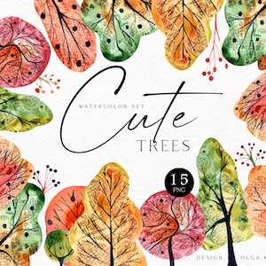 Aquarell Wald Clipart, niedliche Baum Clipart für Babyparty, Bauernhaus Clipart, Herbst Clipart 083