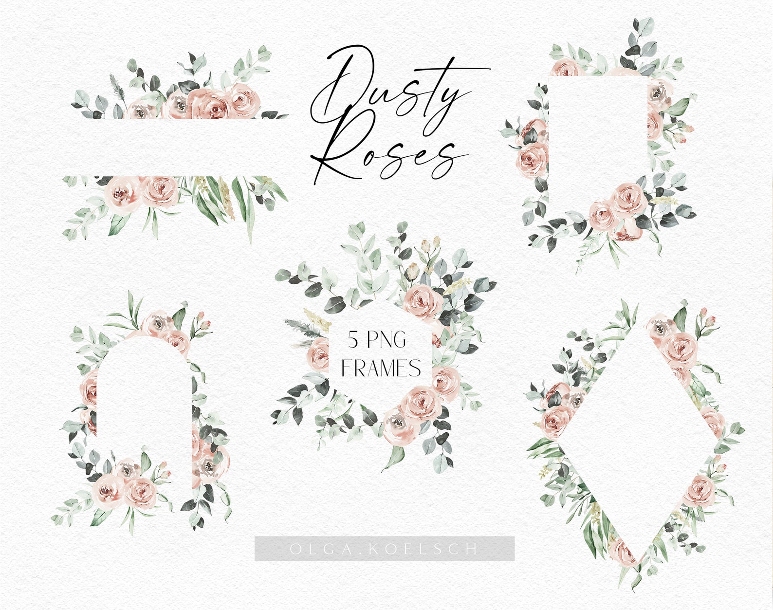 Boho Roses Frame Clipart, Watercolor Floral Borders Png, Wedding ...