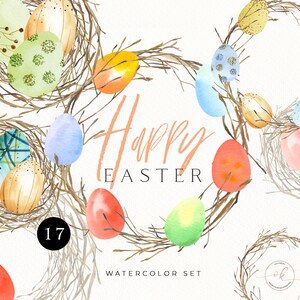 Aquarell Ostern Clipart, Ostereier Clipart, Frohe Ostern Karte DIY, Katholische Clipart, Print-on-Demand-Lizenz