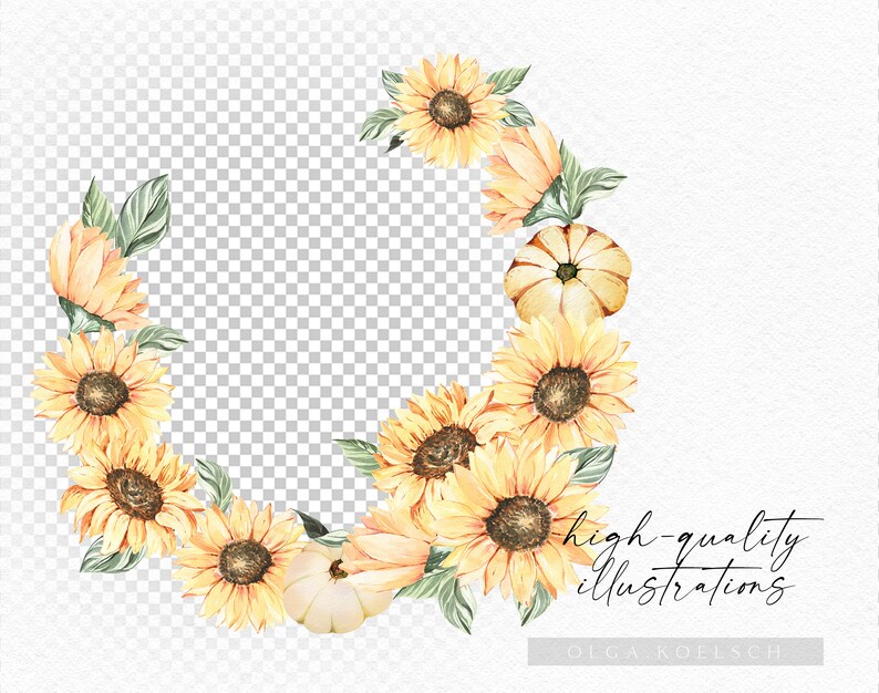 Boho sunflower logo png Watercolor sunflower wreath clipart Summer boho yellow floral watercolor png