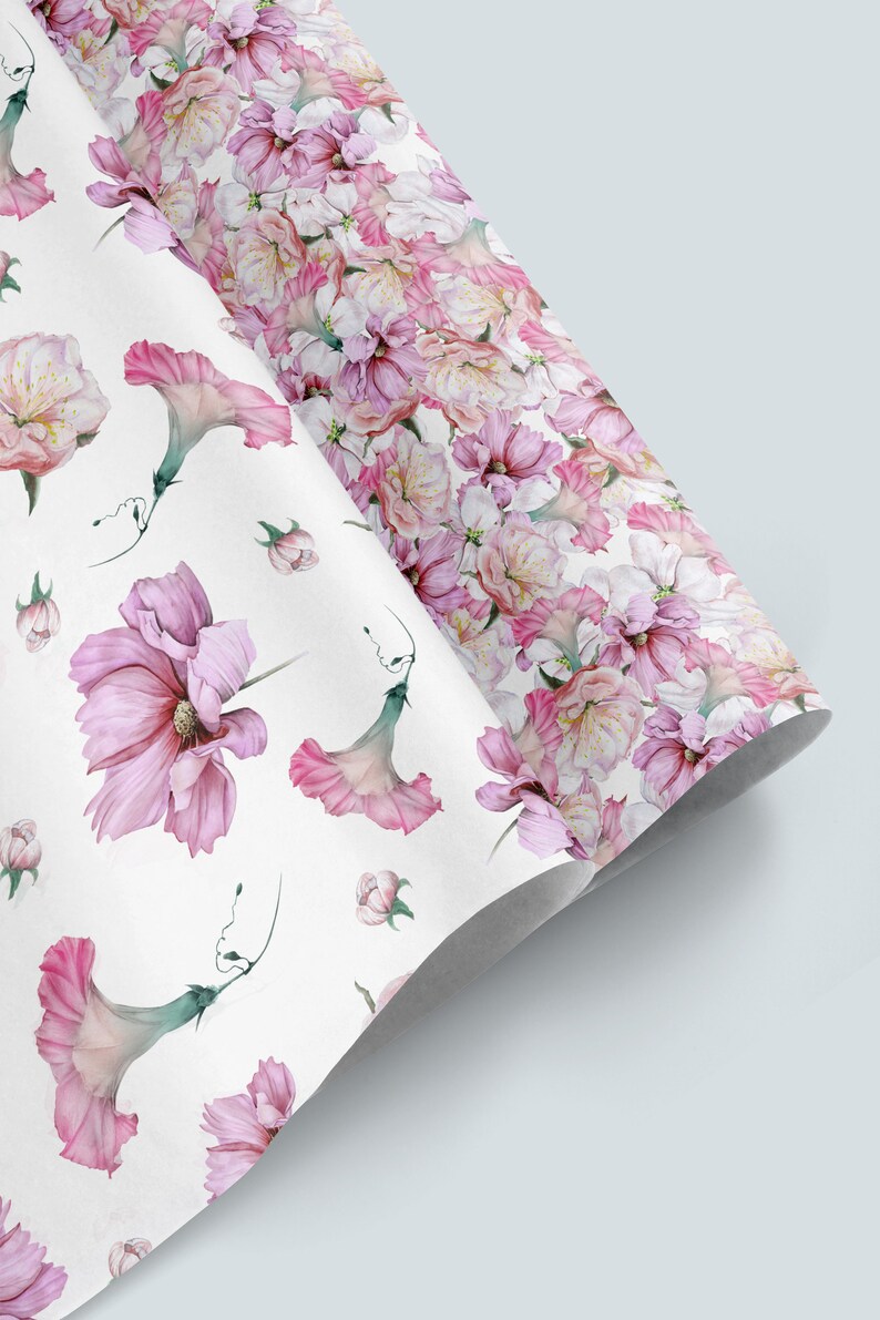Boho Seamless Pattern for Fabric Watercolor Pink Flower - Etsy