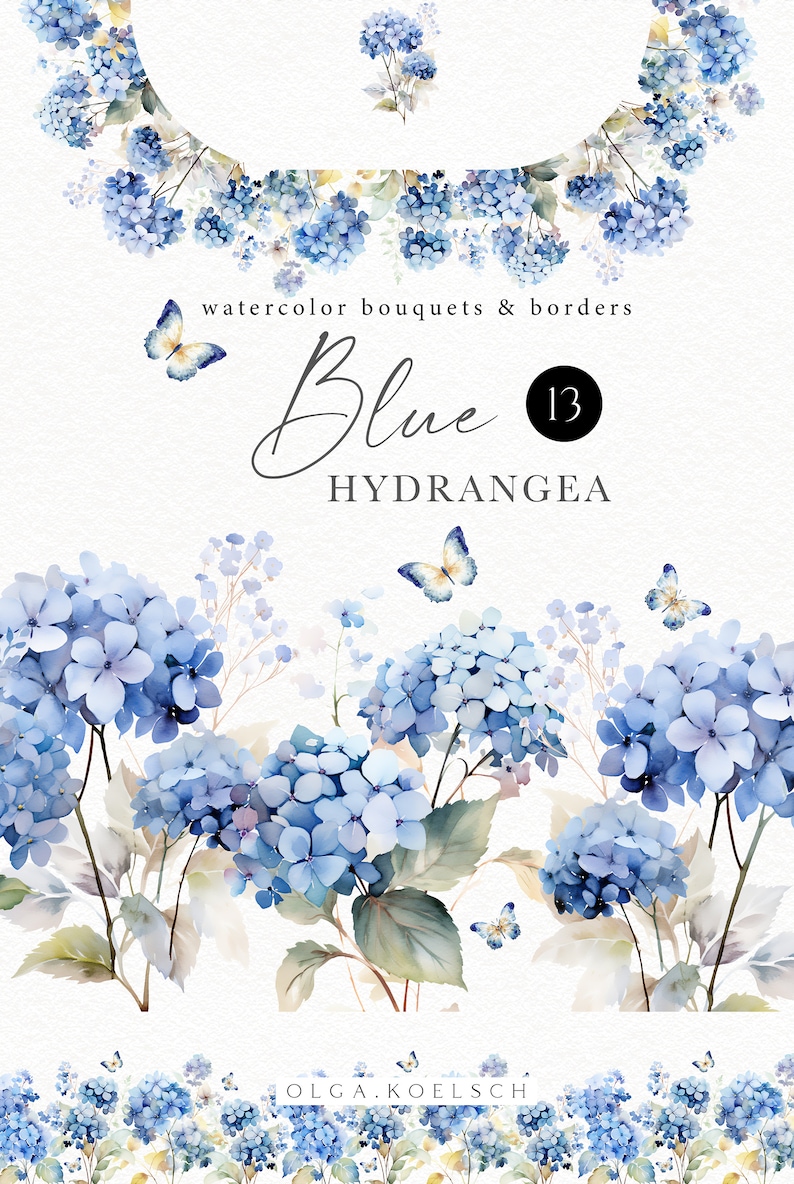 Watercolor hydrangea clipart, Blue floral clip art, Blue bouquets png  for wedding invitation, boy baby shower