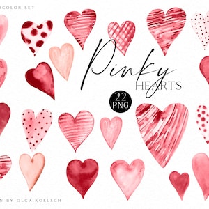 Aquarel roze harten clipart, Valentijnsdag hart clipart, handgeschilderd roze hart digitale scrapbooking liefde clipart 119