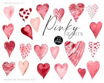 Aquarel roze harten clipart, Valentijnsdag hart clipart, handgeschilderd roze hart digitale scrapbooking liefde clipart 119