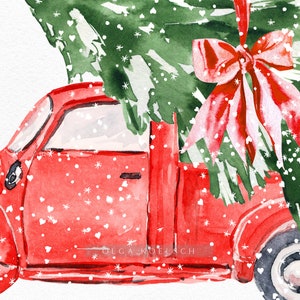 Akvarell röd jullastbil Clipart, julgran PNG (3000x3000 px) bild 6