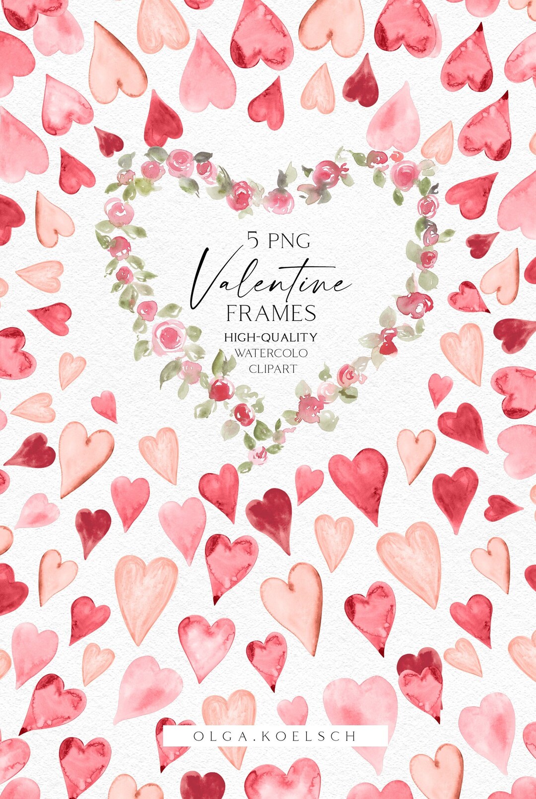 Pink Heart Clipart, Valentine Frame Png, Watercolor Heart Png, Love ...