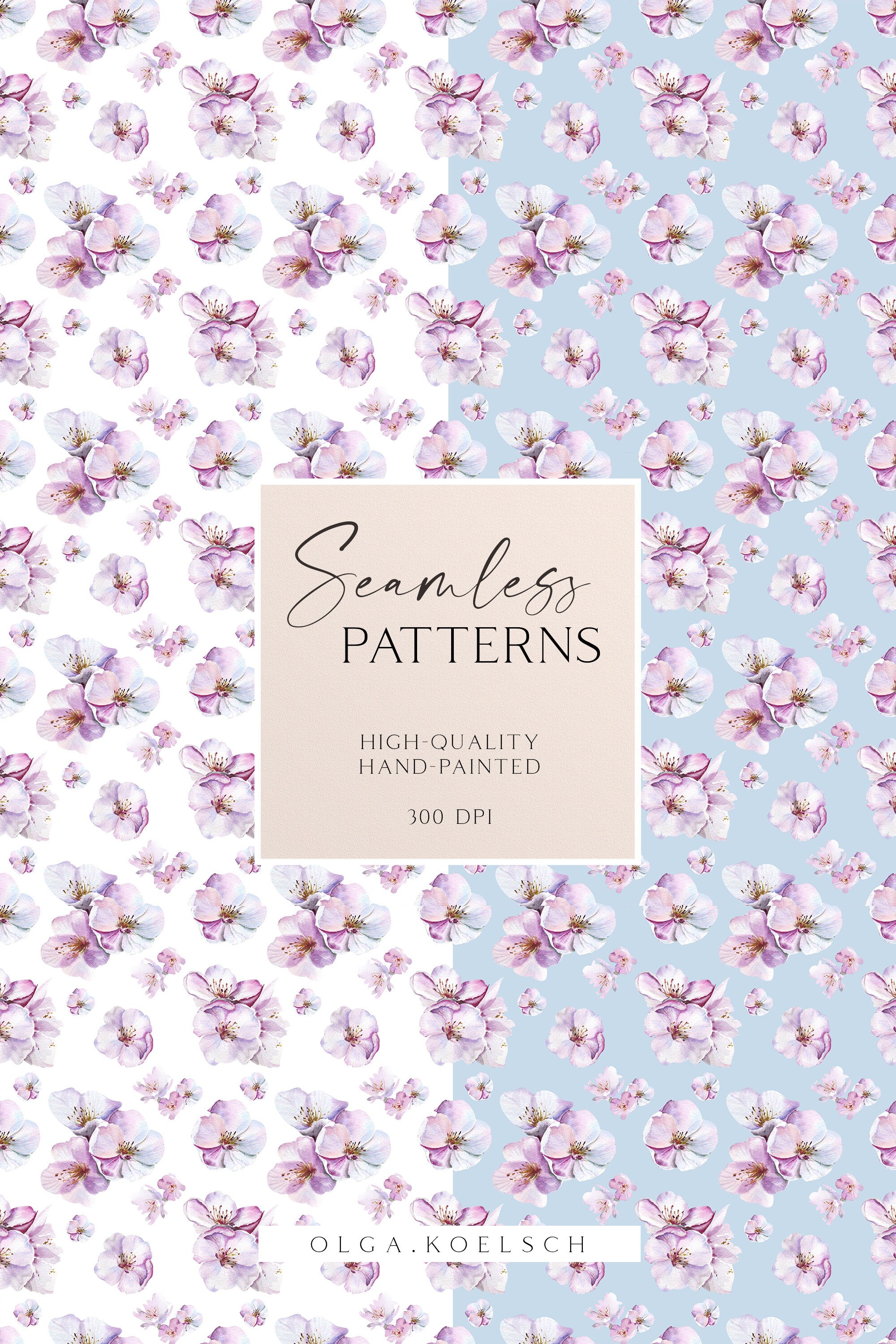 Boho Pink Seamless Pattern for Fabric, Watercolor Cherry Blossom Flower ...