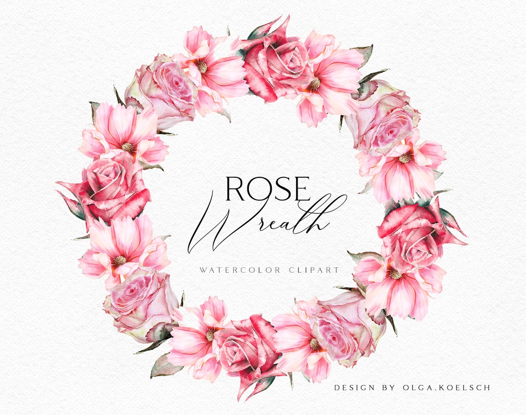 Watercolor Rose Wreath Clipart, Boho Floral Frame (PNG) - Etsy