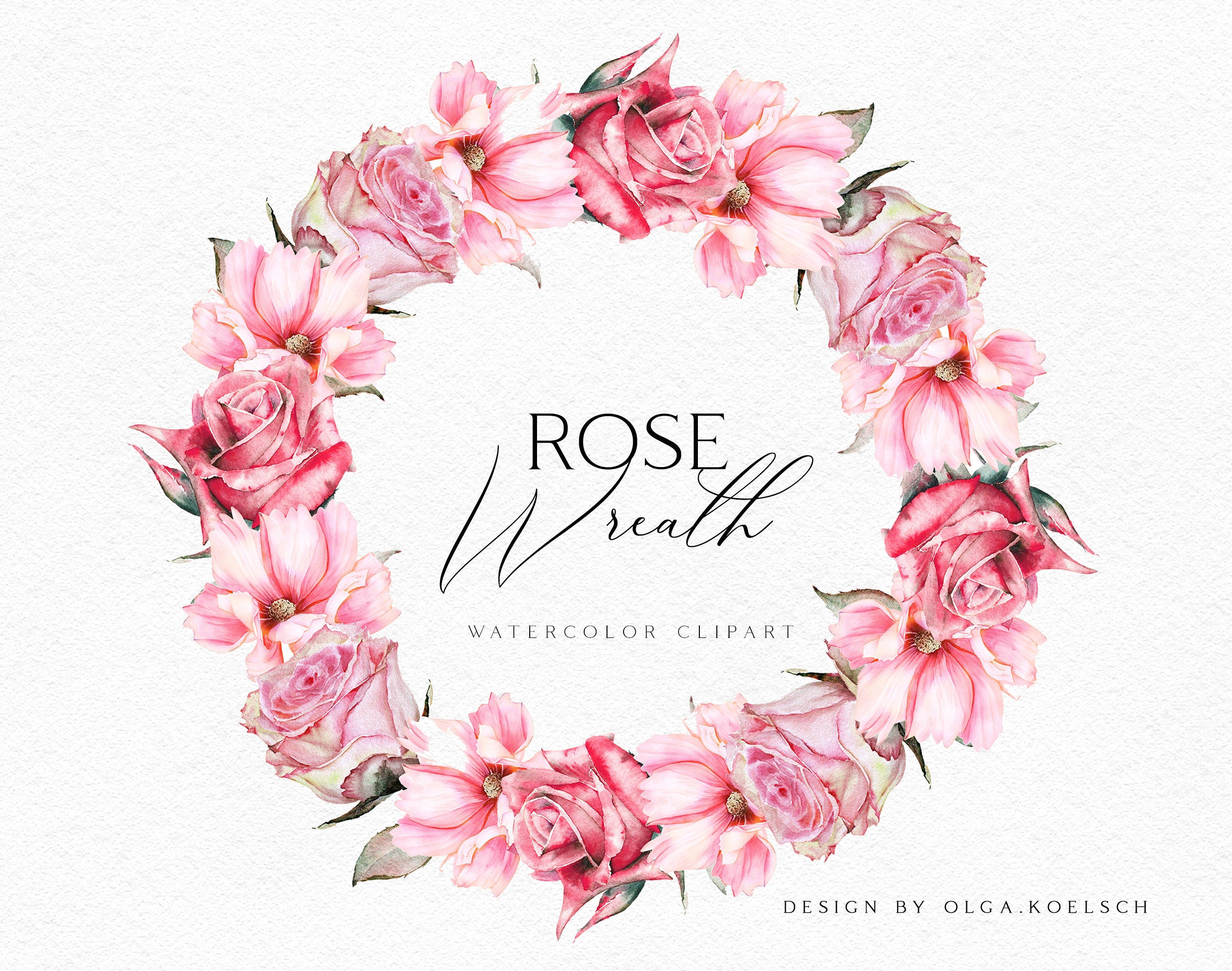 Watercolor Rose Wreath Clipart. Boho Floral Borders Png Pink Etsy