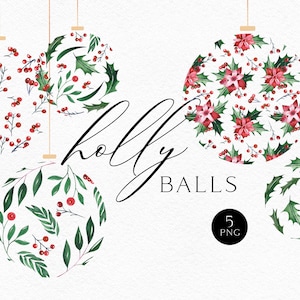 Watercolor Christmas ball png Kawaii Christmas graphics Digital Christmas elements for greeting cards 098