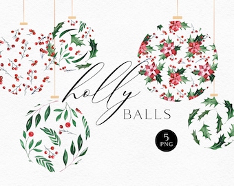 Bola de Navidad de acuarela PNG Gráficos navideños kawaii Elementos navideños digitales para tarjetas de felicitación 098