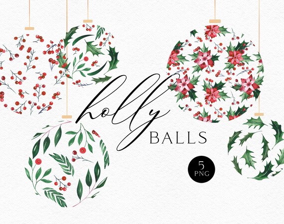Watercolor Christmas ball png Kawaii Christmas graphics Digital Christmas elements for greeting cards 098