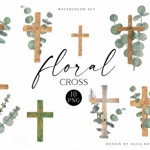 Croix en bois d'eucalyptus aquarelle png, clipart religieux de Pâques, croix de baptême, clipart garçons première communion