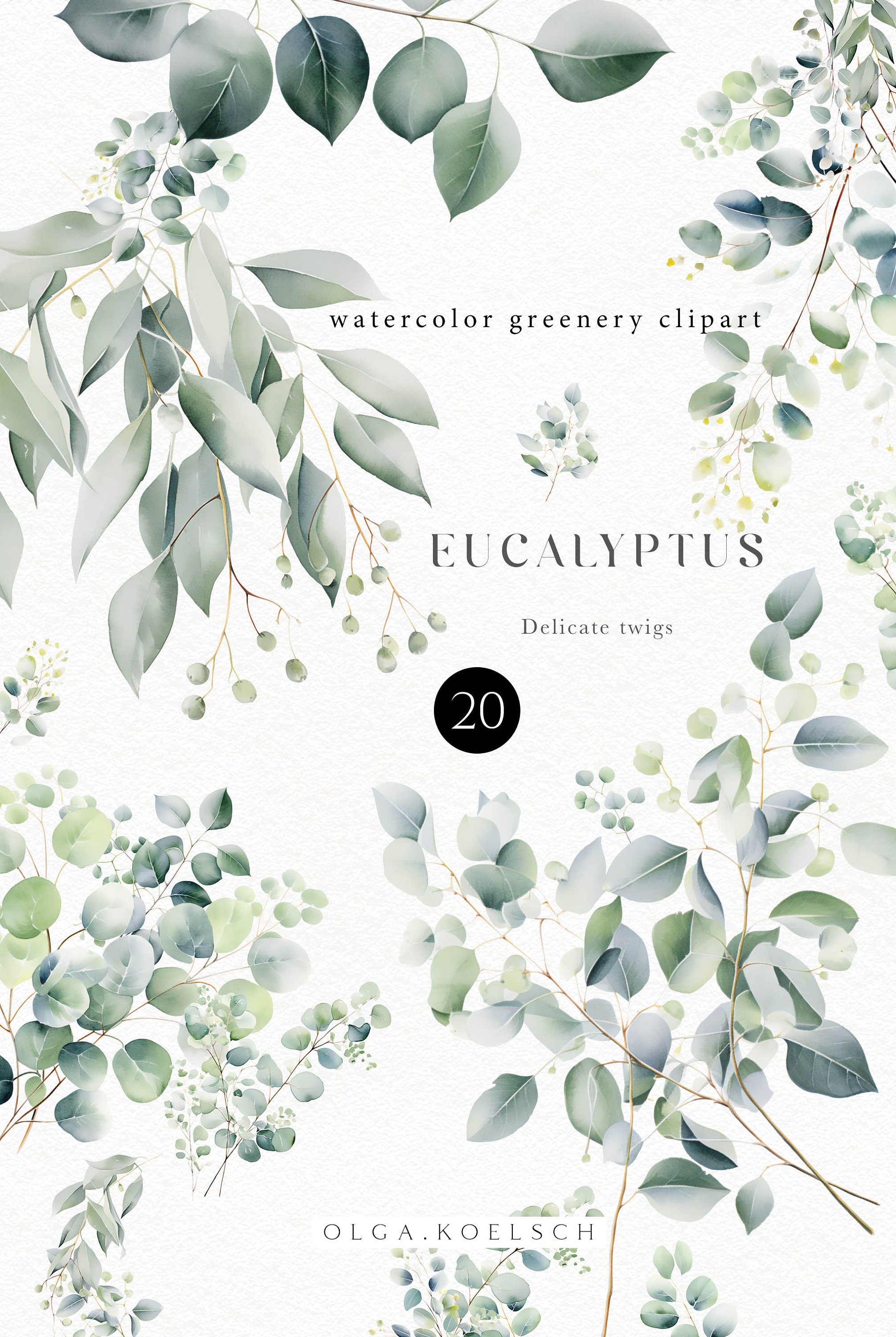 Watercolor Eucalyptus Clipart, Greenery Leaves Png, Eucalyptus Elements ...