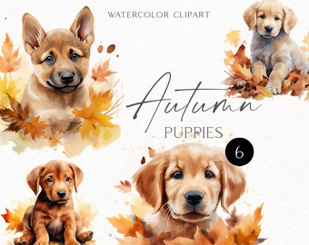 Watercolor puppy clipart, Fall pet portrait png, Labrador, Terrier, German Shepherd, Retriever, Rottweiler, for puppy Birthday  150