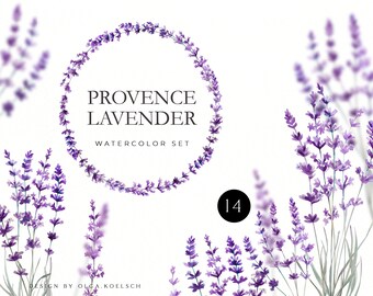 Watercolor Lavender Floral Clipart, Boho Wedding Wreath (14 PNG)