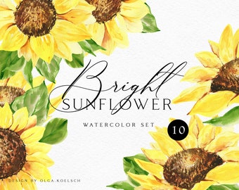 Aquarel zonnebloem clipart, boho bloemen png-elementen (digitale download)