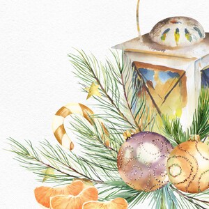 Watercolor Winter Lantern Clipart, Design Elements for Christmas Cards ...