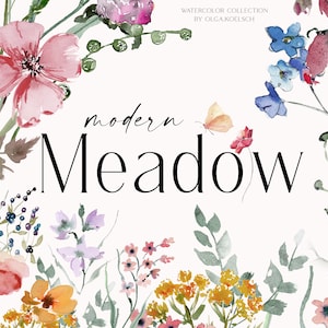 Watercolor wildflower clipart, Hand-painted Meadow floral clip art, Wild flowers botanical clip art for wedding invitation 145