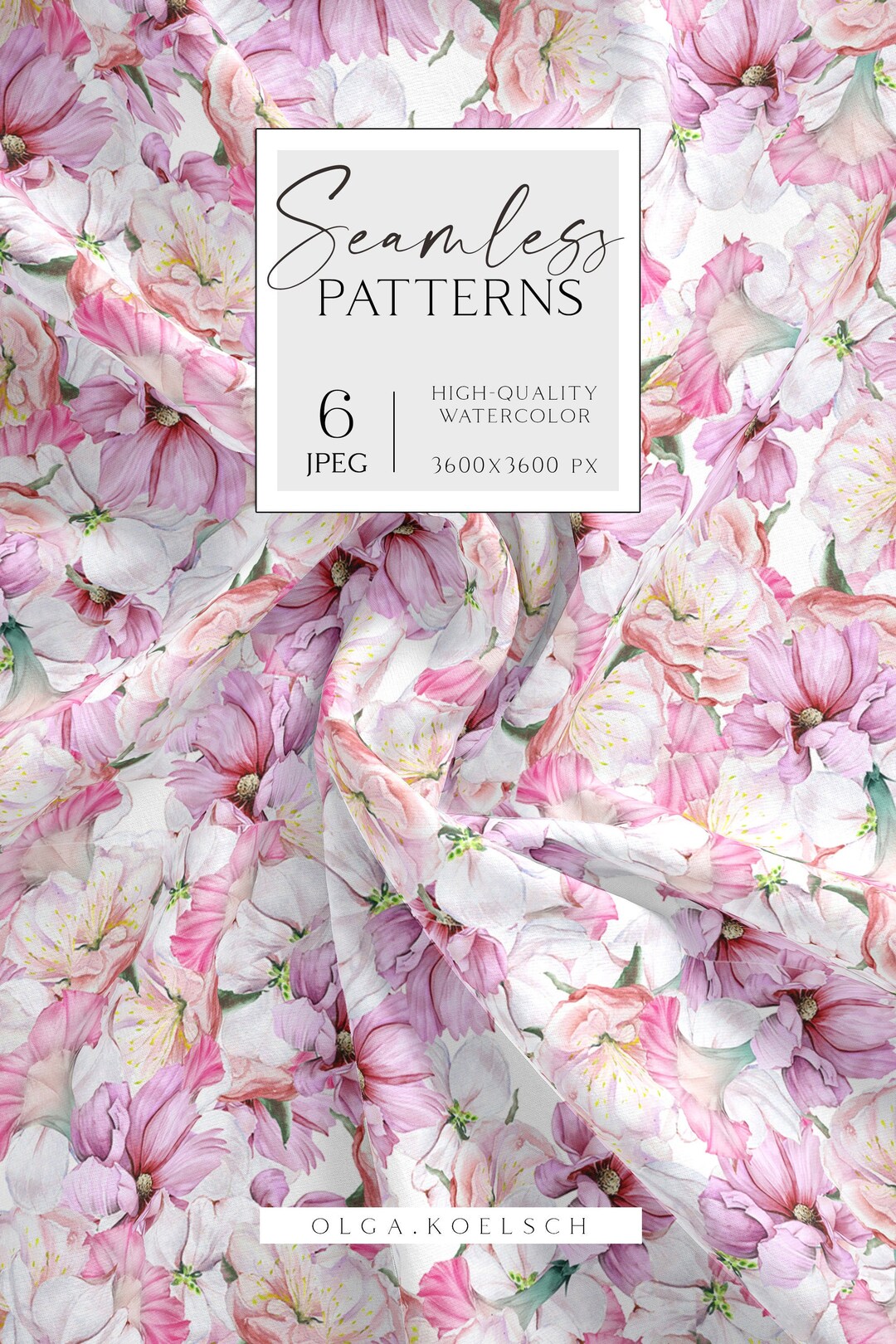 Boho Seamless Pattern for Fabric, Watercolor Pink Flower Seamless ...