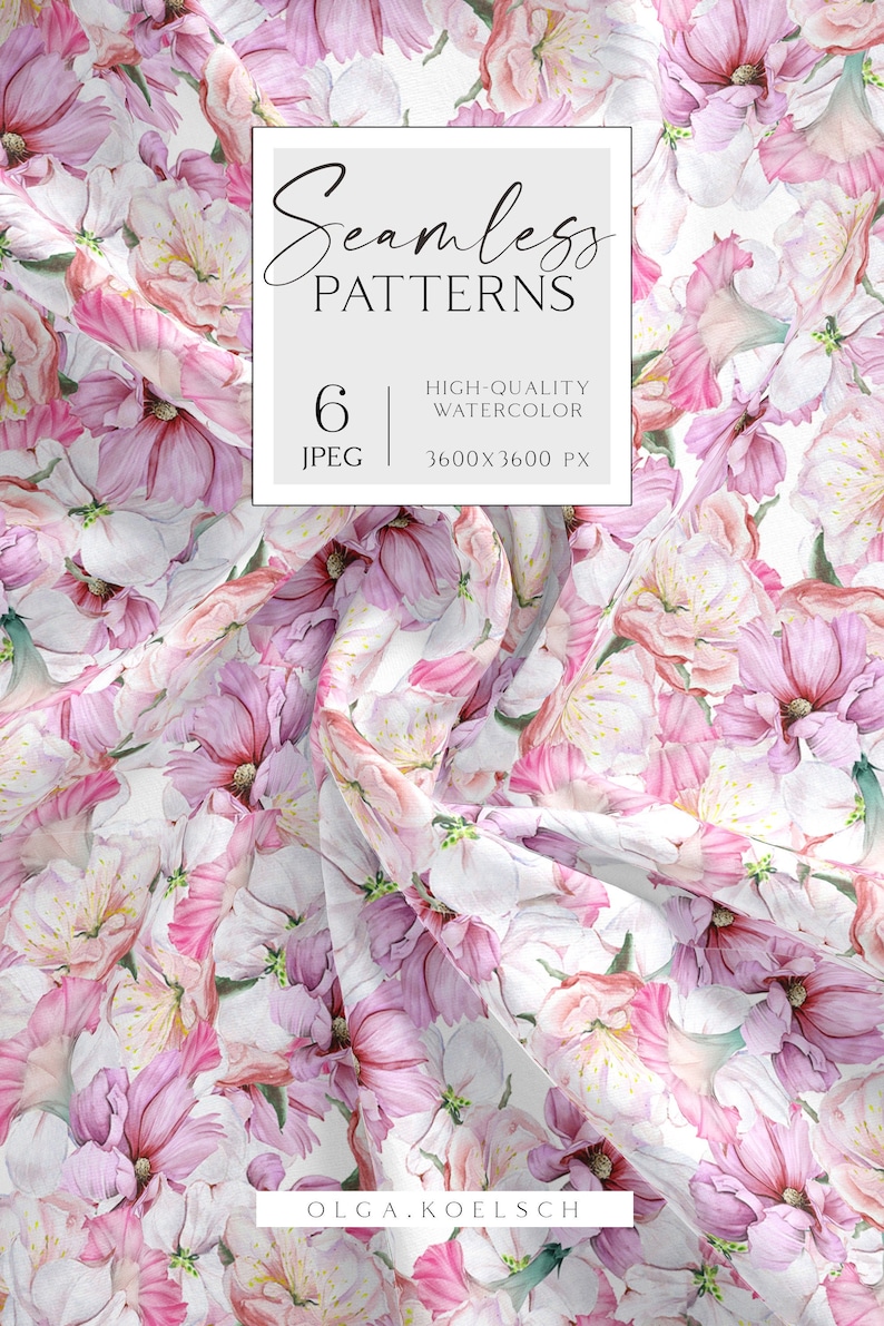 Boho Seamless Pattern for Fabric, Watercolor Pink Flower Seamless ...