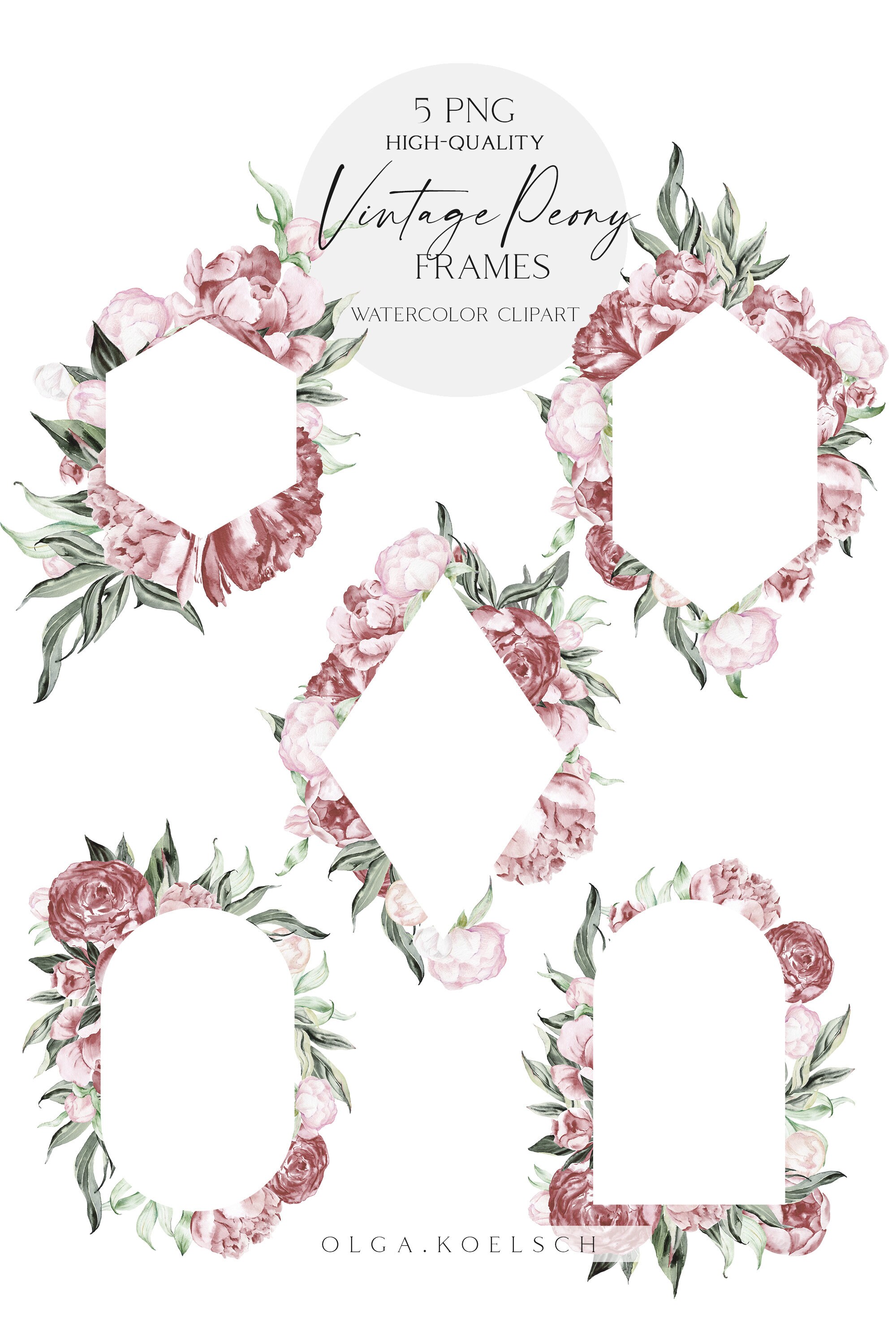 Watercolor Boho Flowers Clipart Dusty Pink Floral Frames Png - Etsy