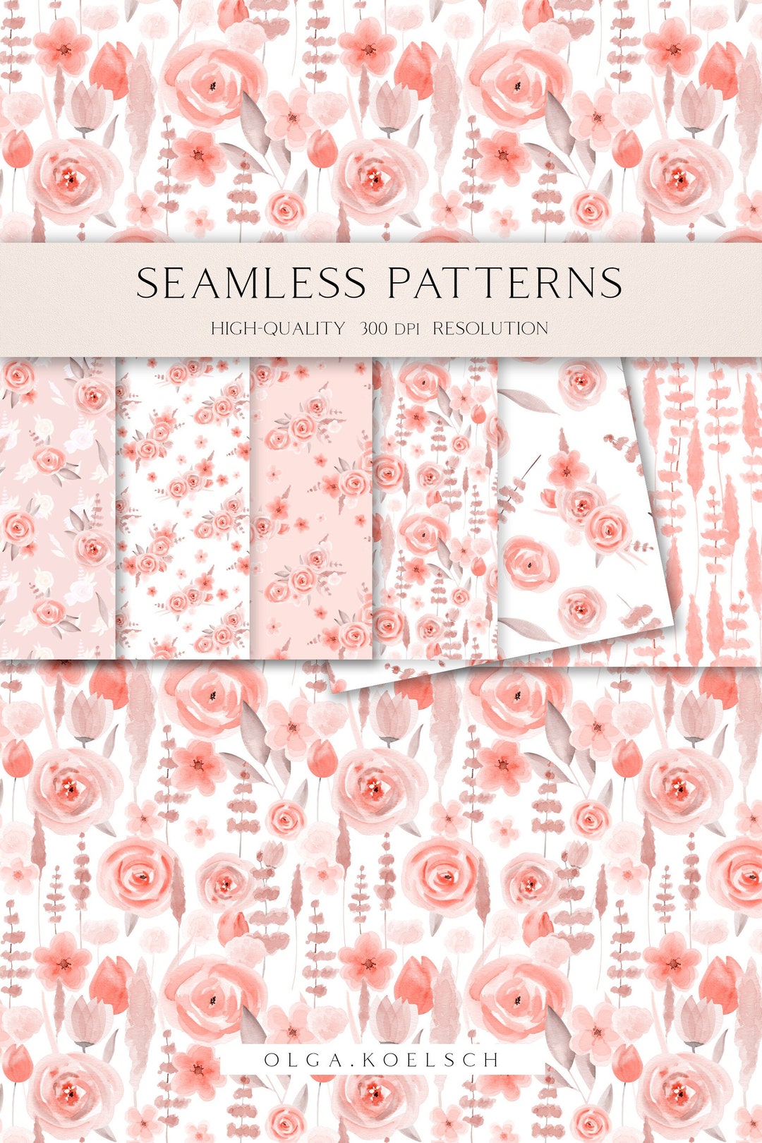 Pink Floral Seamless Pattern for Fabric, Pastel Pink Floral Digital ...