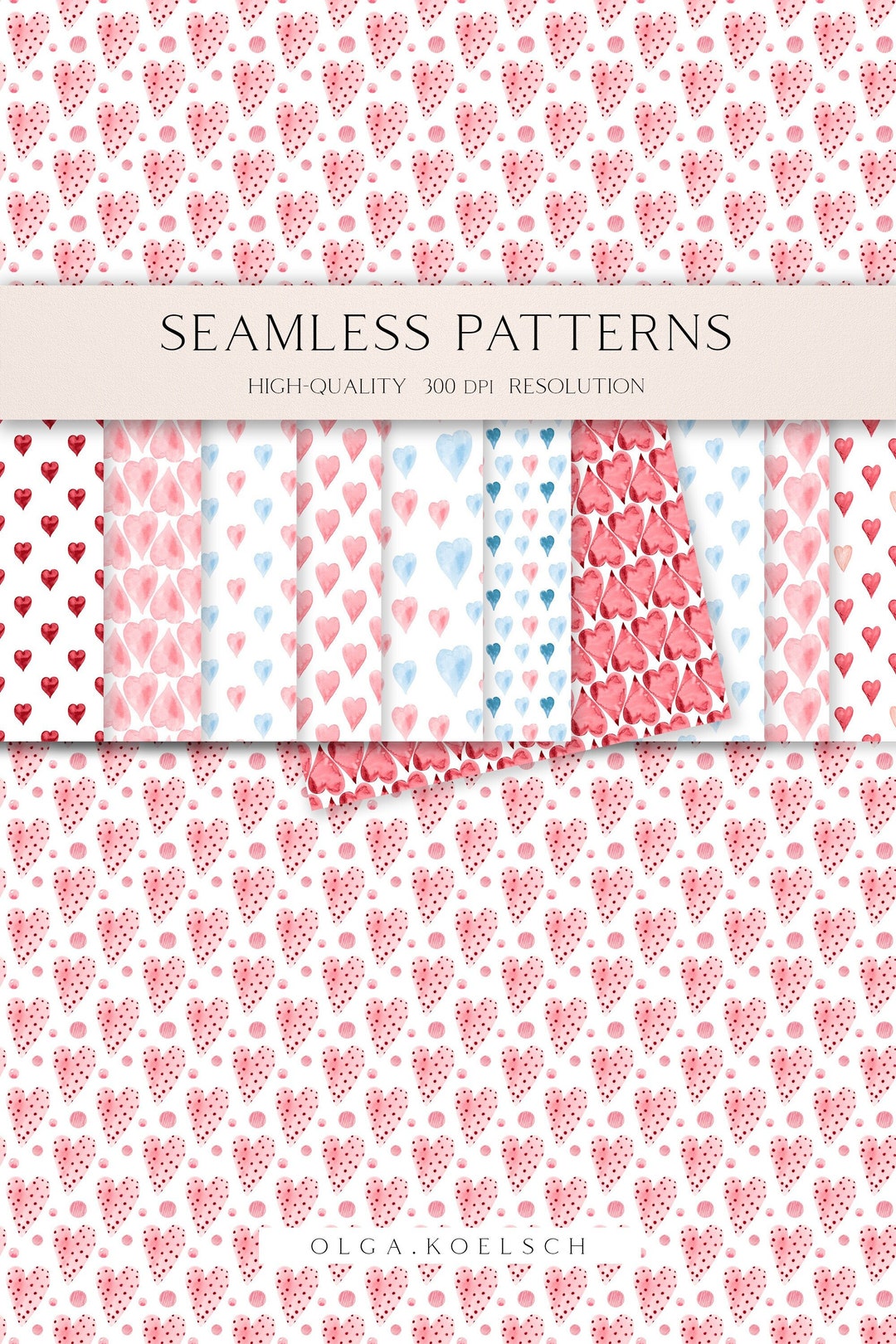 Valentine Hearts Seamless Pattern for Fabric, Pink Heart Digital Paper ...