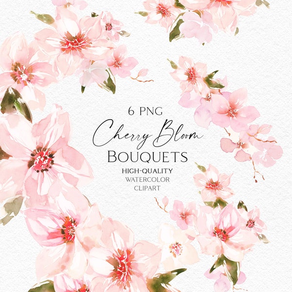 Cherry blossom clipart. Watercolor sakura blossom png, Pink floral bouquets for wedding ivitation, girl baby shower 142