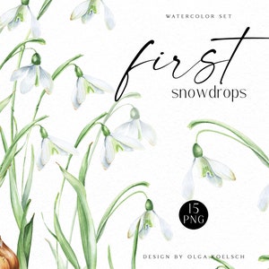 Clipart aquarelle de fleurs de printemps, fleurs de perce-neige blanches pour Pâques, mariage printanier, cartes de voeux