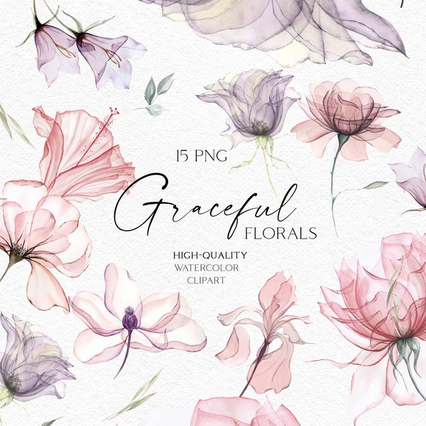 Boho roses clipart, Dusty pink watercolor floral elements png, Pink wedding clipart with rose, iris, greenery png 026