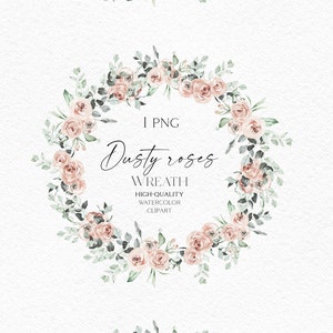 Clipart corona di rose boho, Fiori rosa antico png, Rose polverose per inviti di nozze, Baby girl shower card OK001