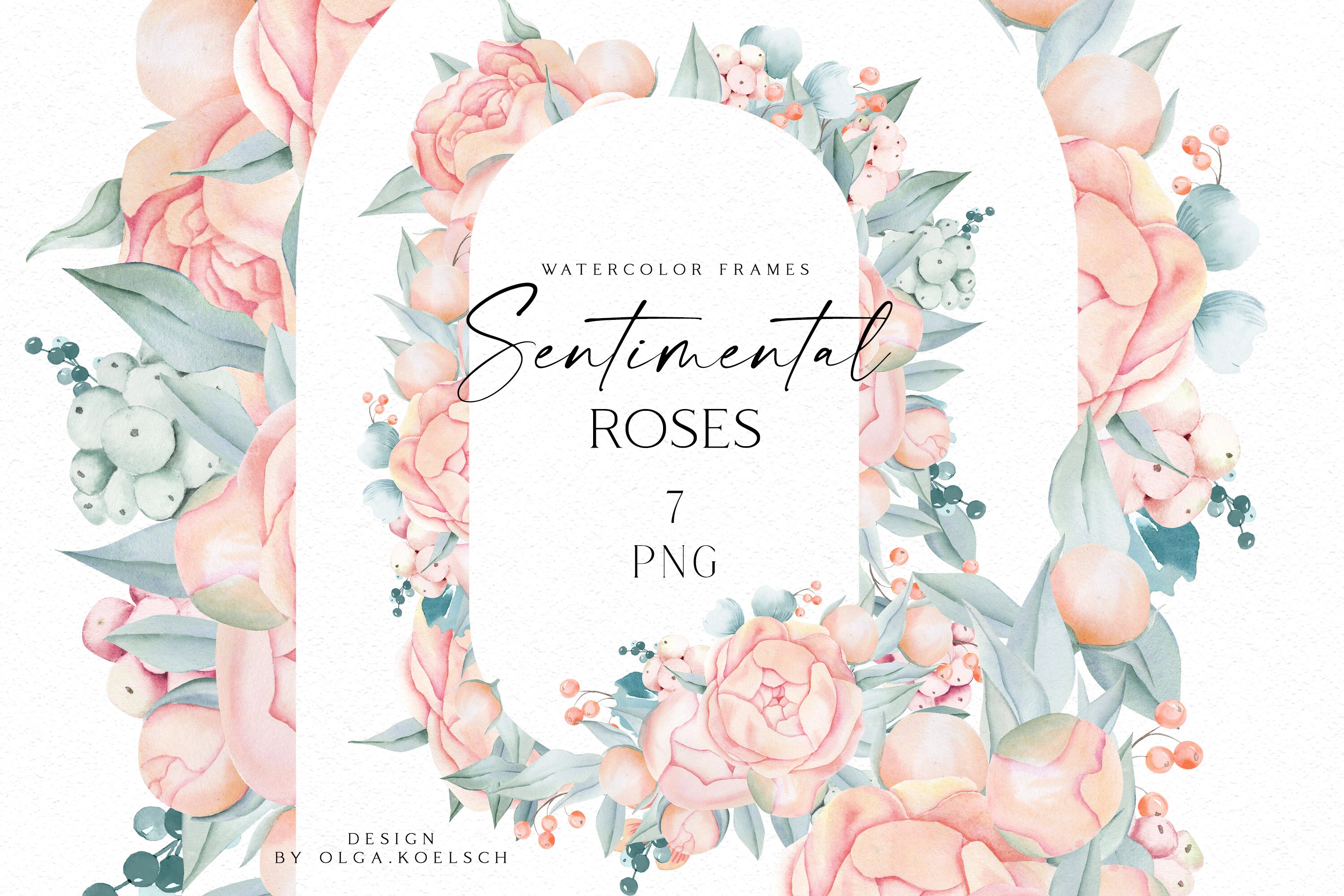 Boho Roses Frame Clipart Watercolor Floral Borders Png - Etsy