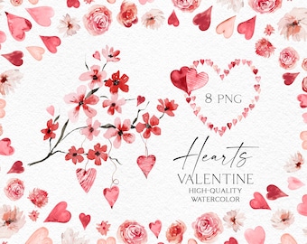 Pink heart clipart,  Watercolor Valentine png, Watercolor heart png, Love clipart for Valentine's Day DIY card 119