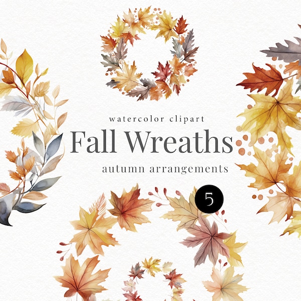 Watercolor fall wreath clipart, Autumn frames png for Thanksgiving card, fall baby shower, harvest festival, digital scrapbooking 150