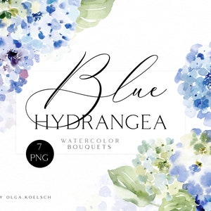 Watercolor hydrangea clipart, Blue floral clip art, Blue bouquets png  for wedding invitation, boy baby shower  031
