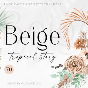 Clipart di fiori boho ad acquerello, bouquet di rose boho tropicali png, logo tropicale con palme secche 147