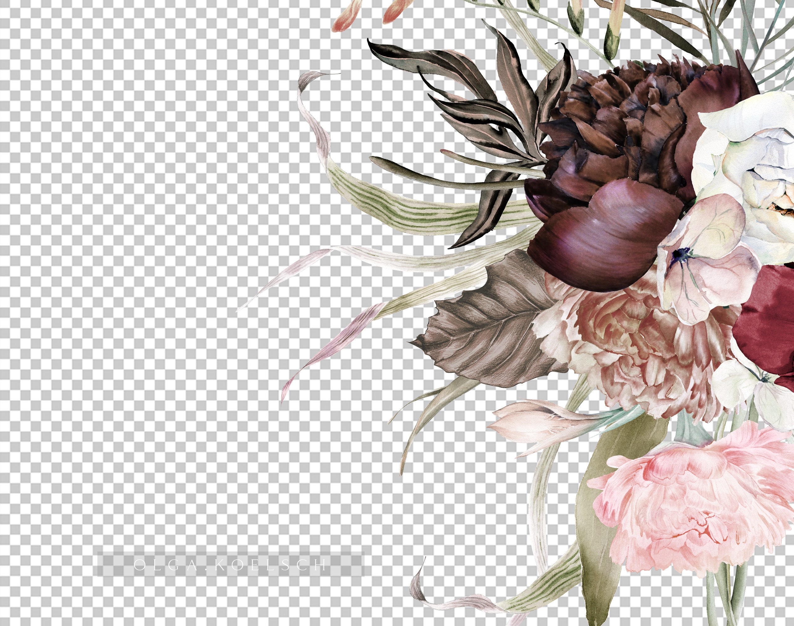 Boho Wreath Clipart, Watercolor Roses Borders Png, Wedding Clipart With ...