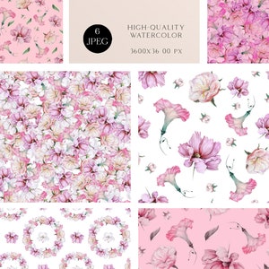 Boho Seamless Pattern for Fabric, Watercolor Pink Flower Seamless ...