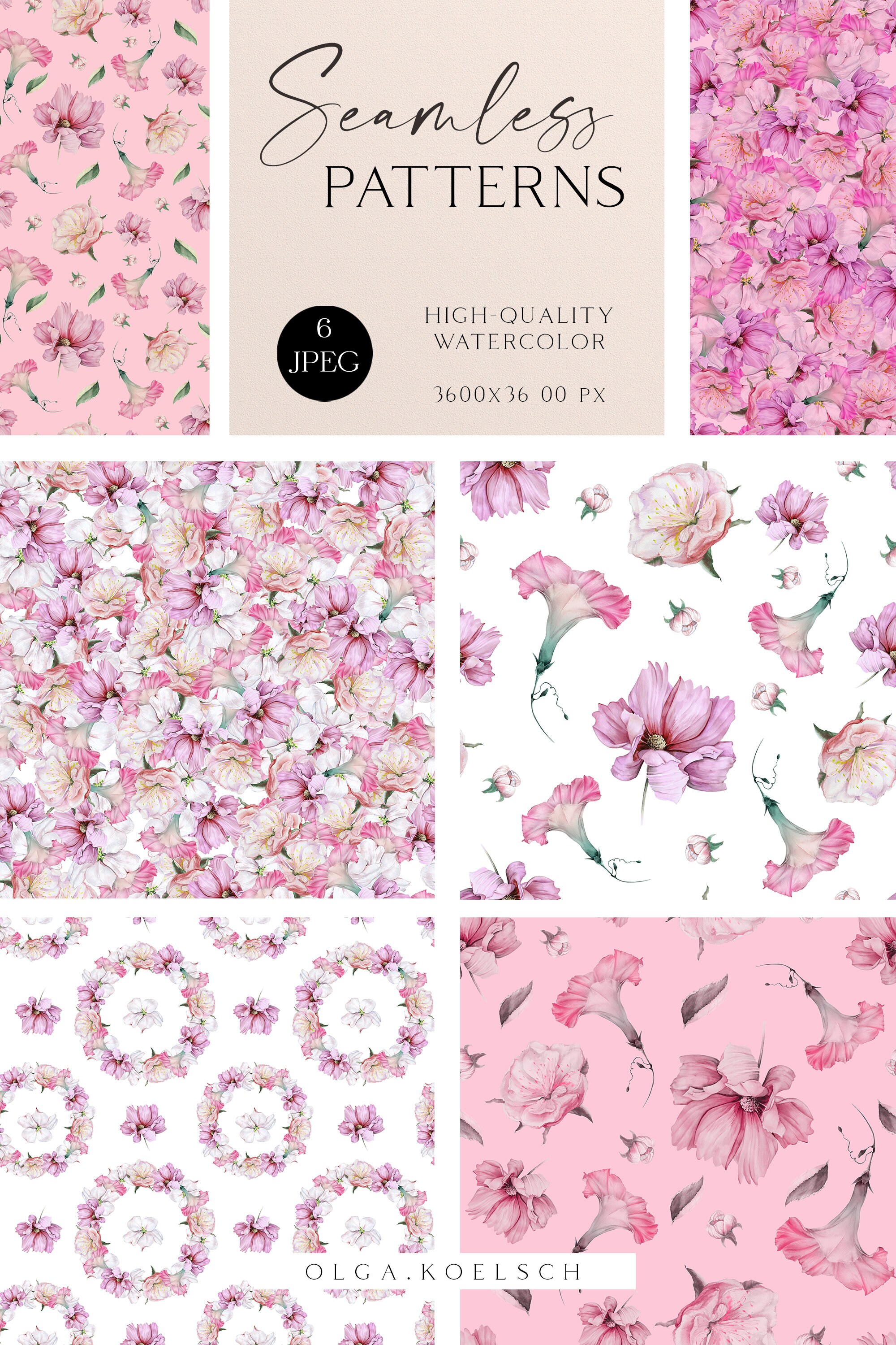 Boho Seamless Pattern for Fabric, Watercolor Pink Flower Seamless ...