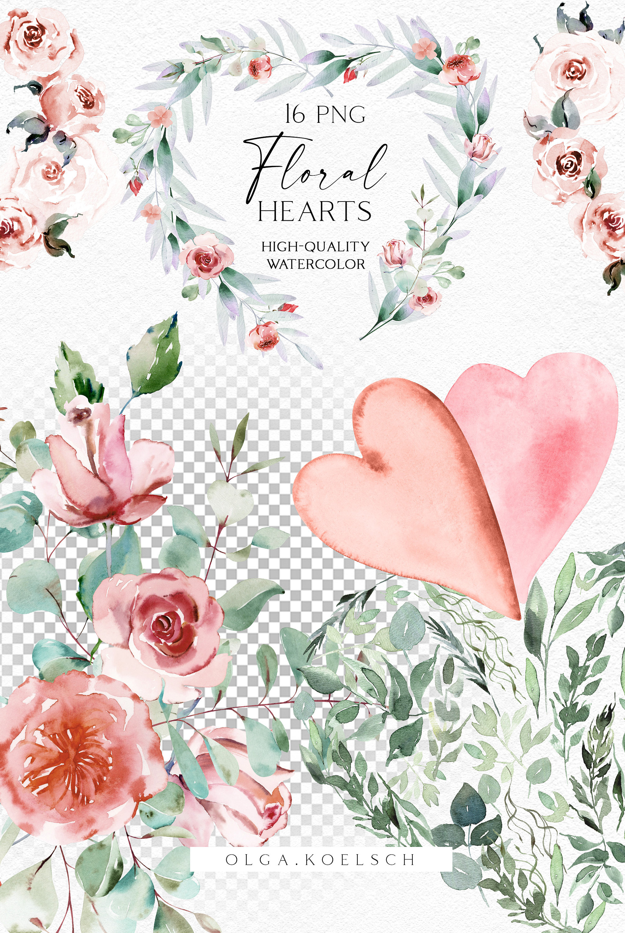 Pink Flower Png, Watercolor Valentine Clipart, Floral Heart Clipart ...