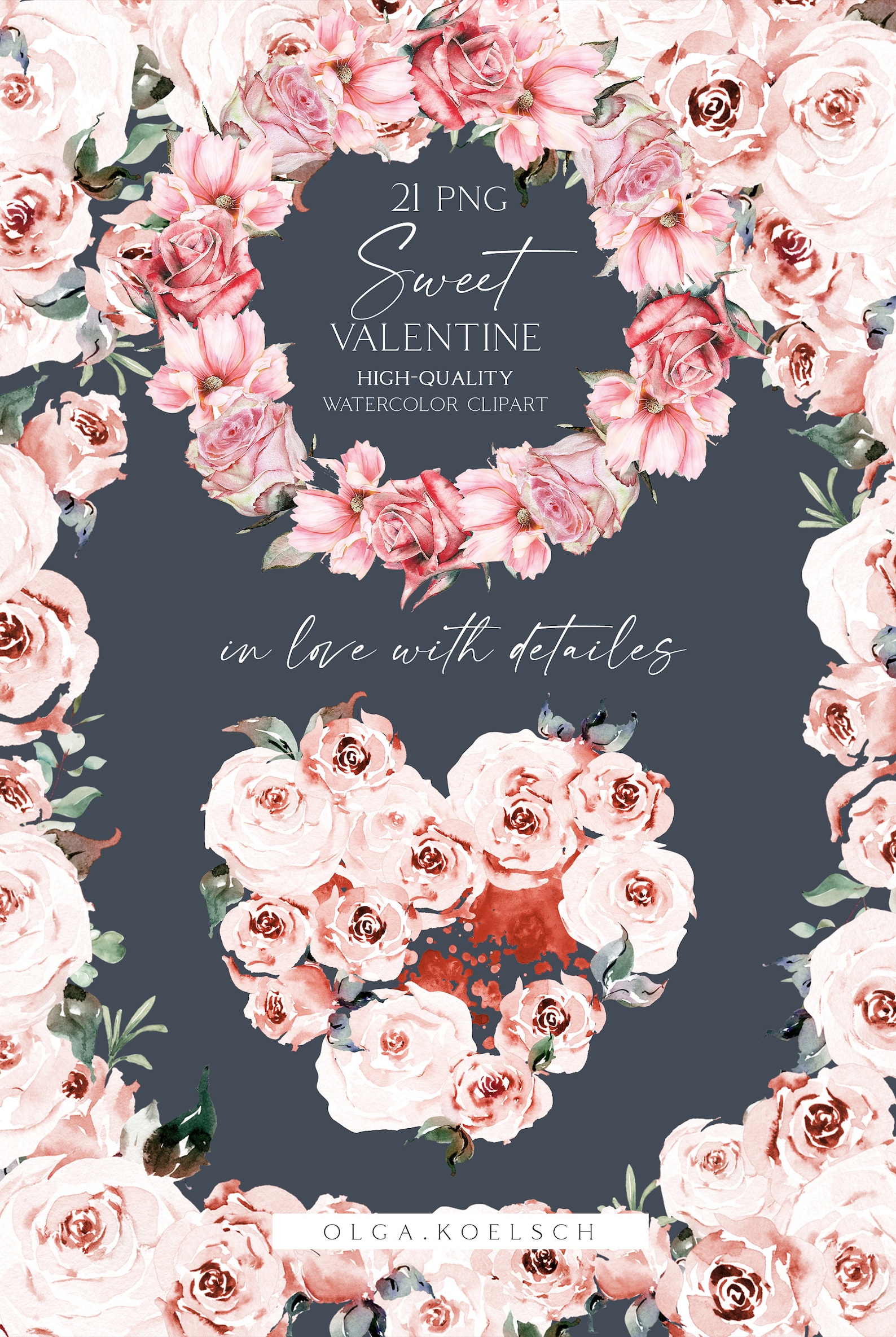 Pink Heart Png, Watercolor Valentine Clipart, Pink Floral Heart Clipart ...