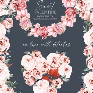 Pink Heart Png, Watercolor Valentine Clipart, Pink Floral Heart Clipart ...
