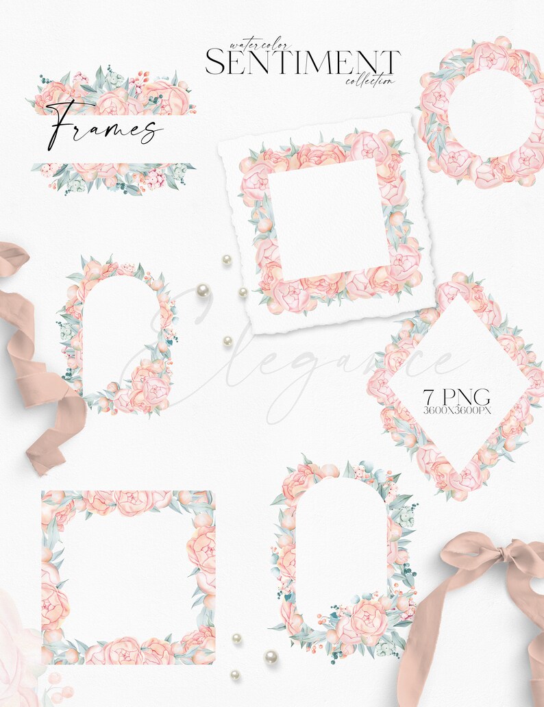 Boho Roses Frame Clipart Watercolor Floral Borders Png - Etsy