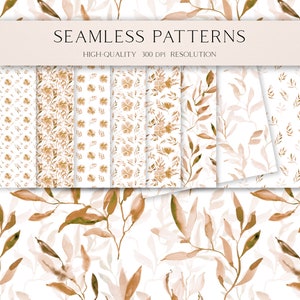 Modèle sans couture de fleurs bohèmes pour tissu, feuilles brunes, papier numérique d'herbe séchée, fond floral rustique neutre entre les sexes