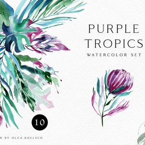 Watercolor tropical palm leaf clipart. Tropical greenery clipart.  Modern tropical wall art and wedding invitation DIY