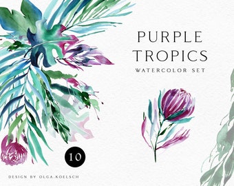 Watercolor Palm Leaf Clipart: Tropical Greenery Set (PNG)